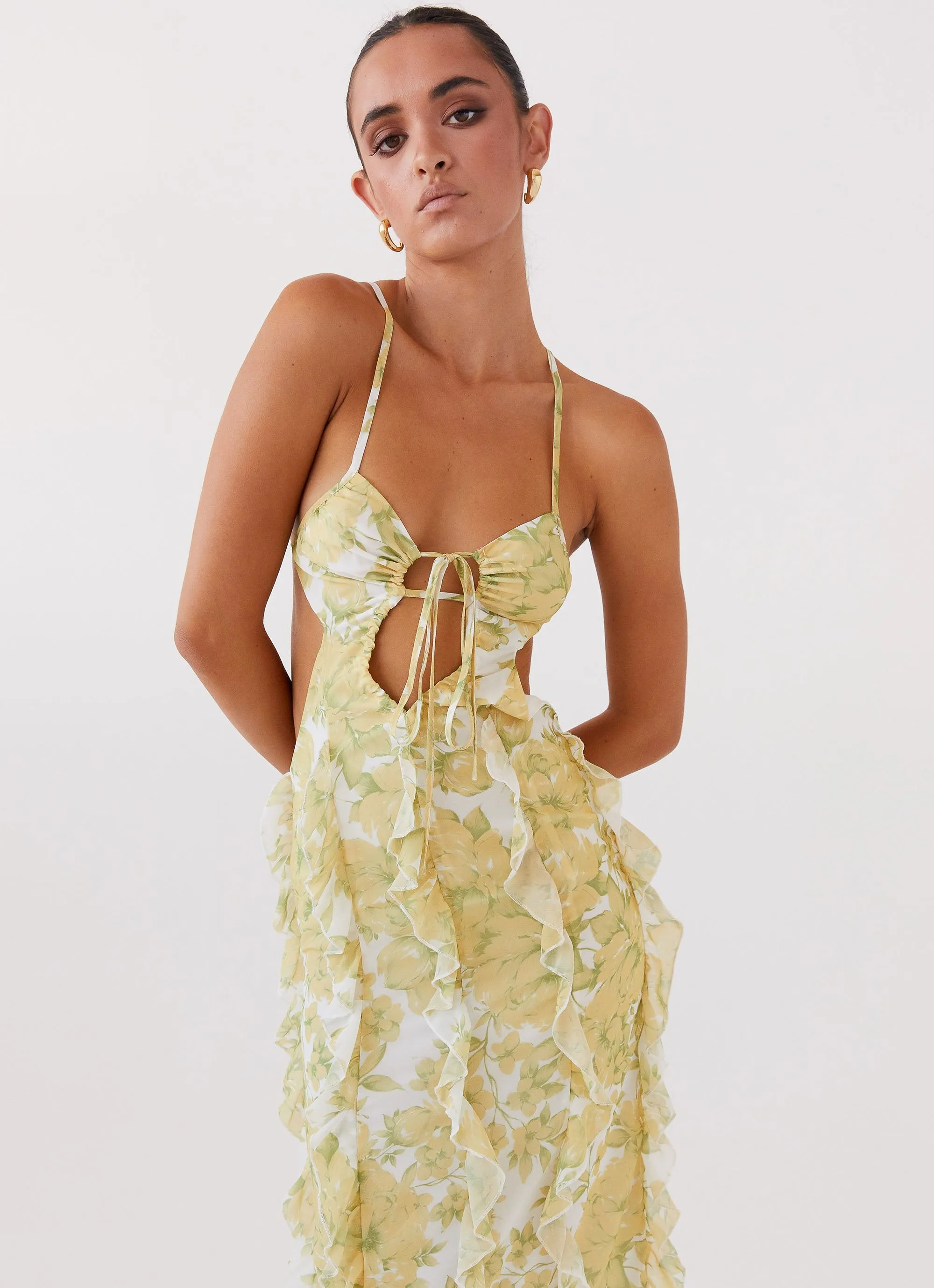 Sunset Kisses Ruffle Maxi Dress - Daffodil