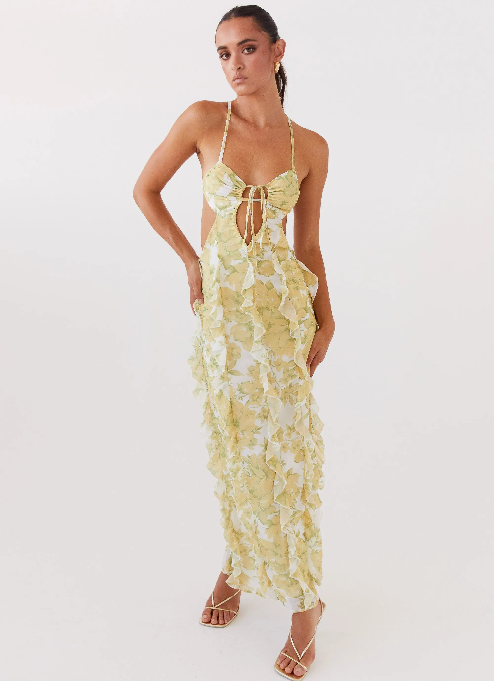 Sunset Kisses Ruffle Maxi Dress - Daffodil