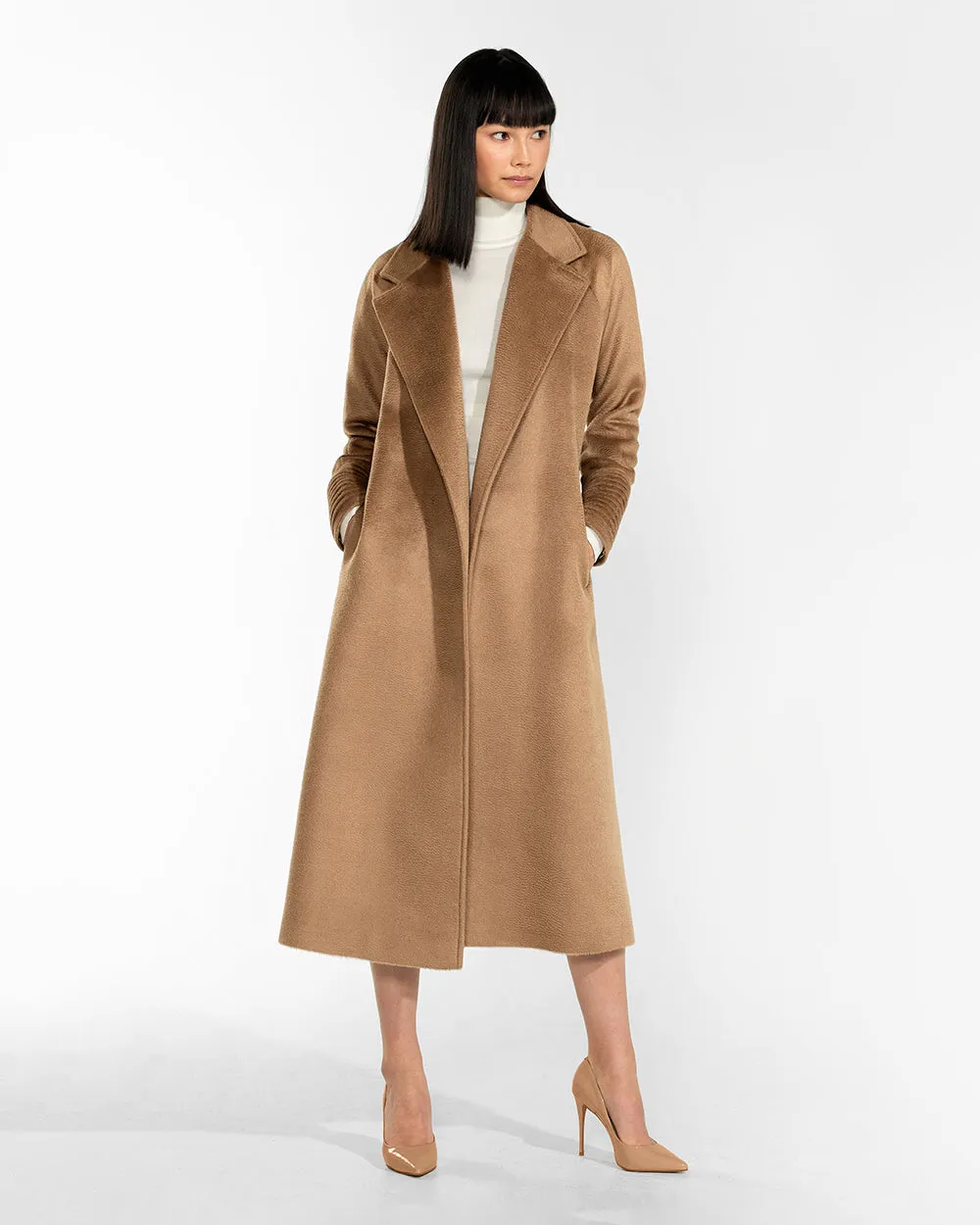 Suri Alpaca Long Notched Collar Raglan Sleeve Wrap Coat