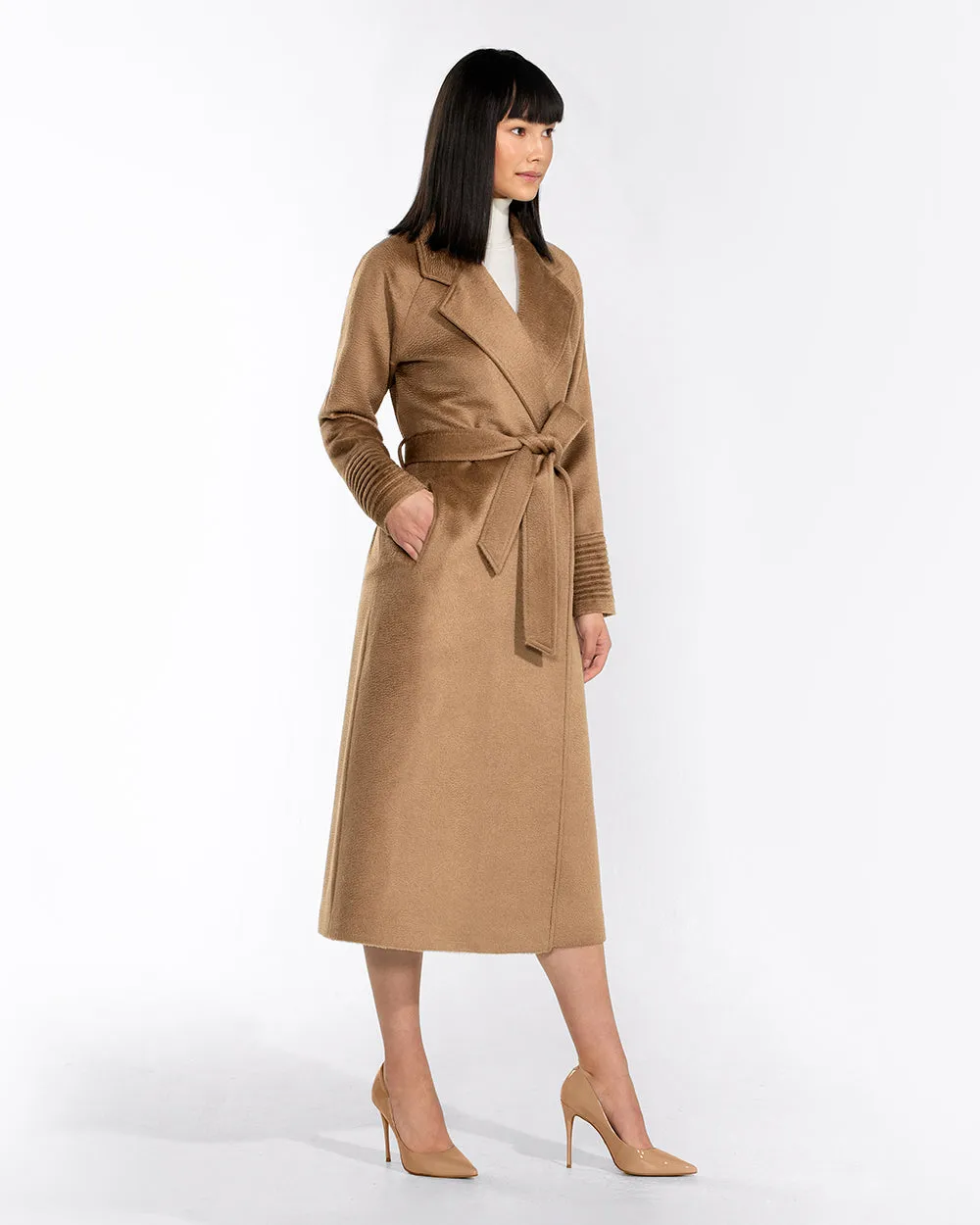 Suri Alpaca Long Notched Collar Raglan Sleeve Wrap Coat