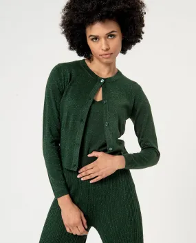 Surkana short fitted cardigan with round neckline green