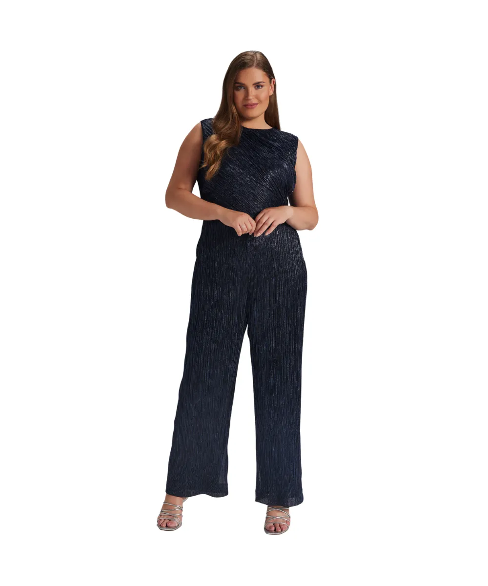 SWING PLEATED LUREX JUMPSUIT IN BLUE