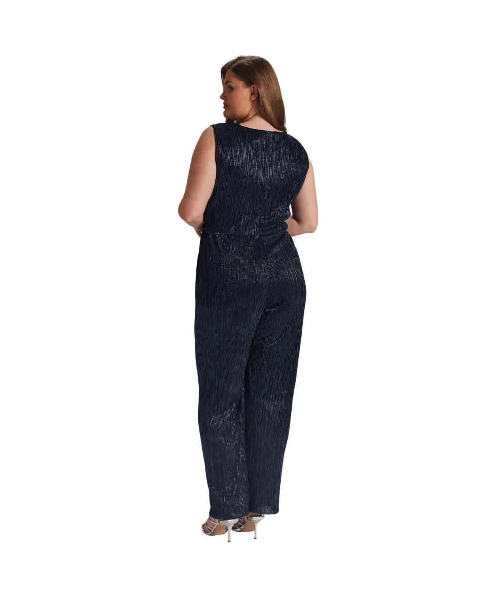 SWING PLEATED LUREX JUMPSUIT IN BLUE