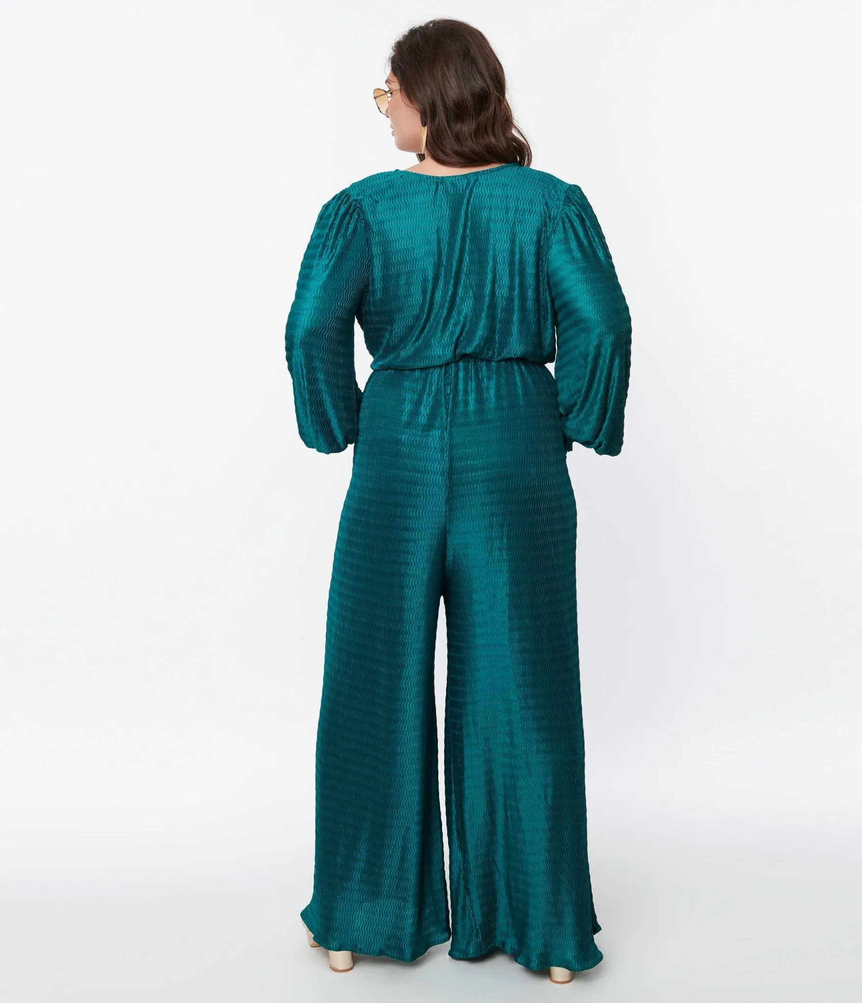 Teal Satin Textured Jumpsuit