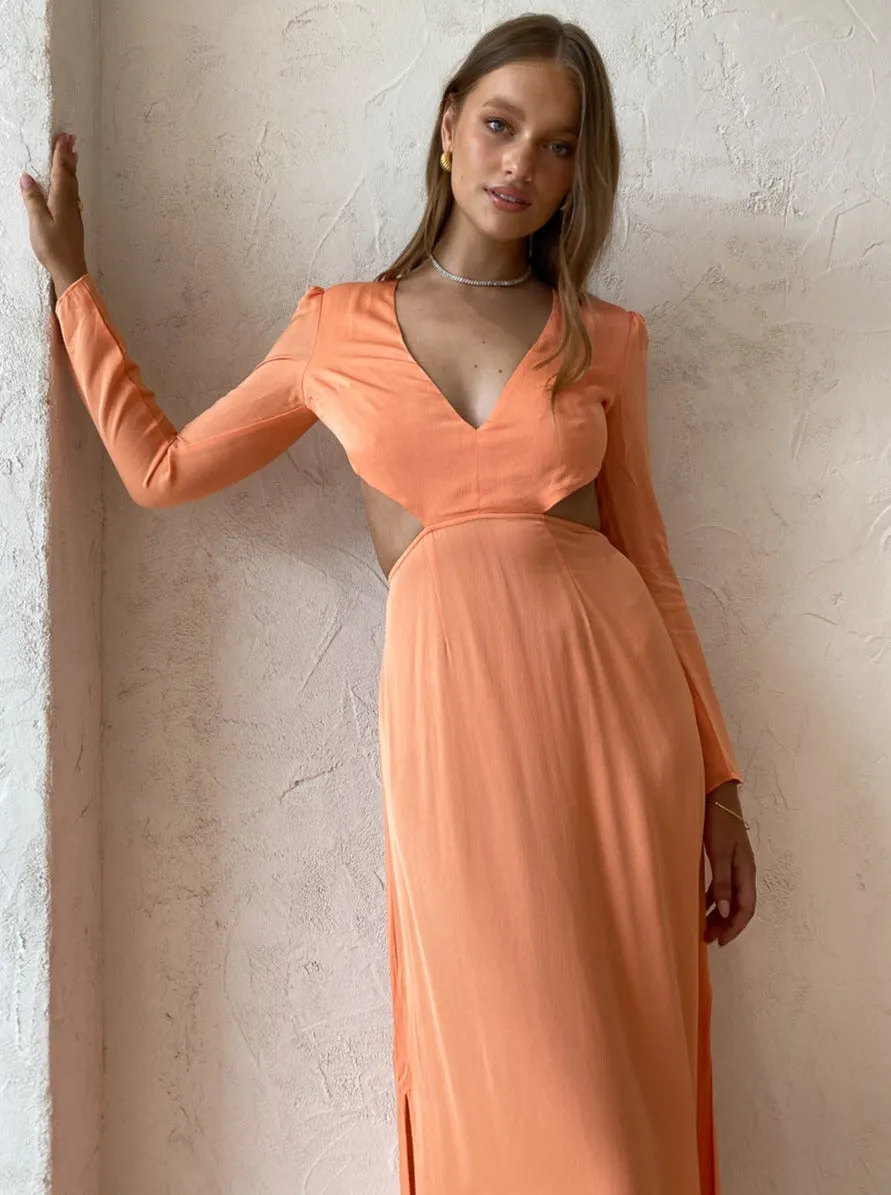 The Wolf Gang Isle Maxi Dress in Peach