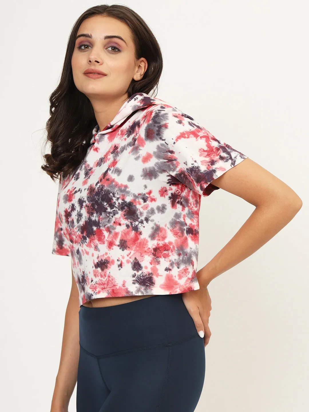 Tie And Dye Printed Hood Neck Casual Crop Top