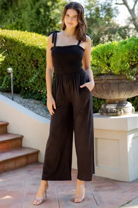 Tie Shoulder Smocked Jumpsuit