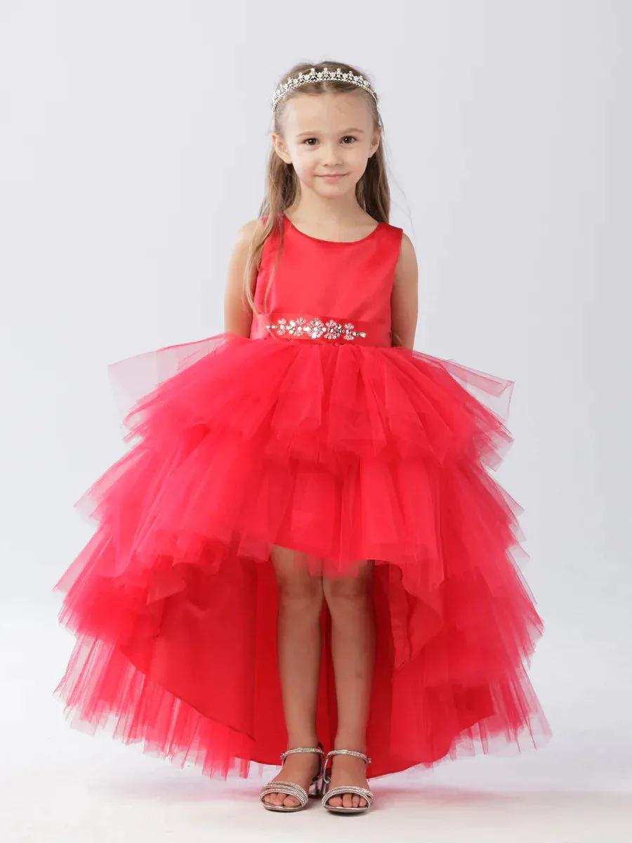 Tip Top 5658 Size 12 Black Girls Layered Tulle High Low Skirt Formal Dress Satin Formal Gown Flower Girl