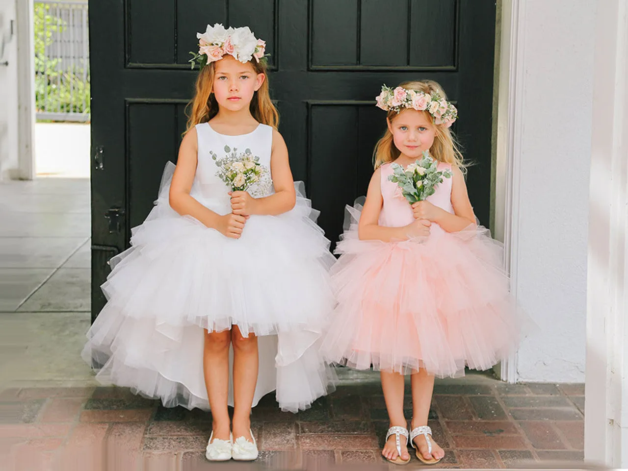 Tip Top 5658 Size 12 Black Girls Layered Tulle High Low Skirt Formal Dress Satin Formal Gown Flower Girl