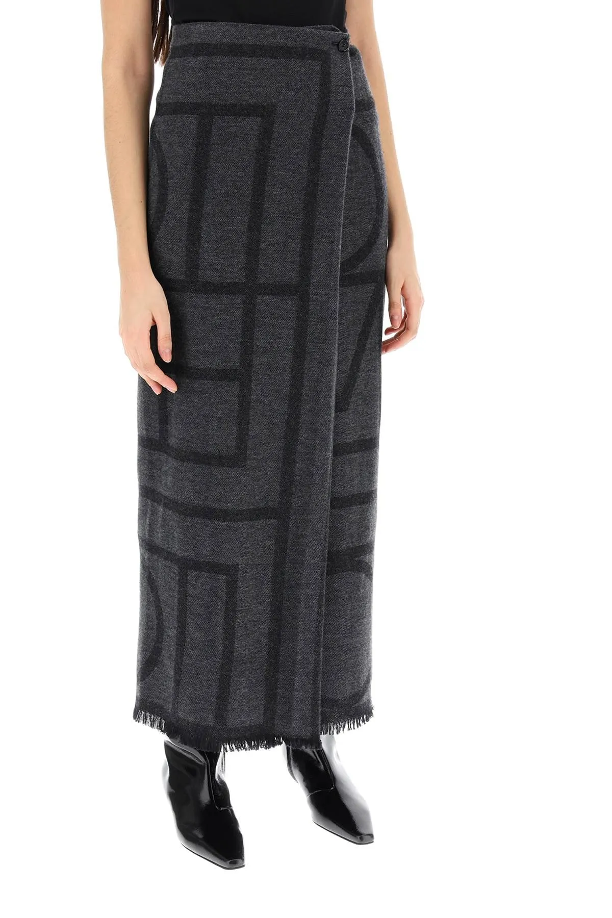 Toteme Monogram Wool Maxi Sarong Skirt