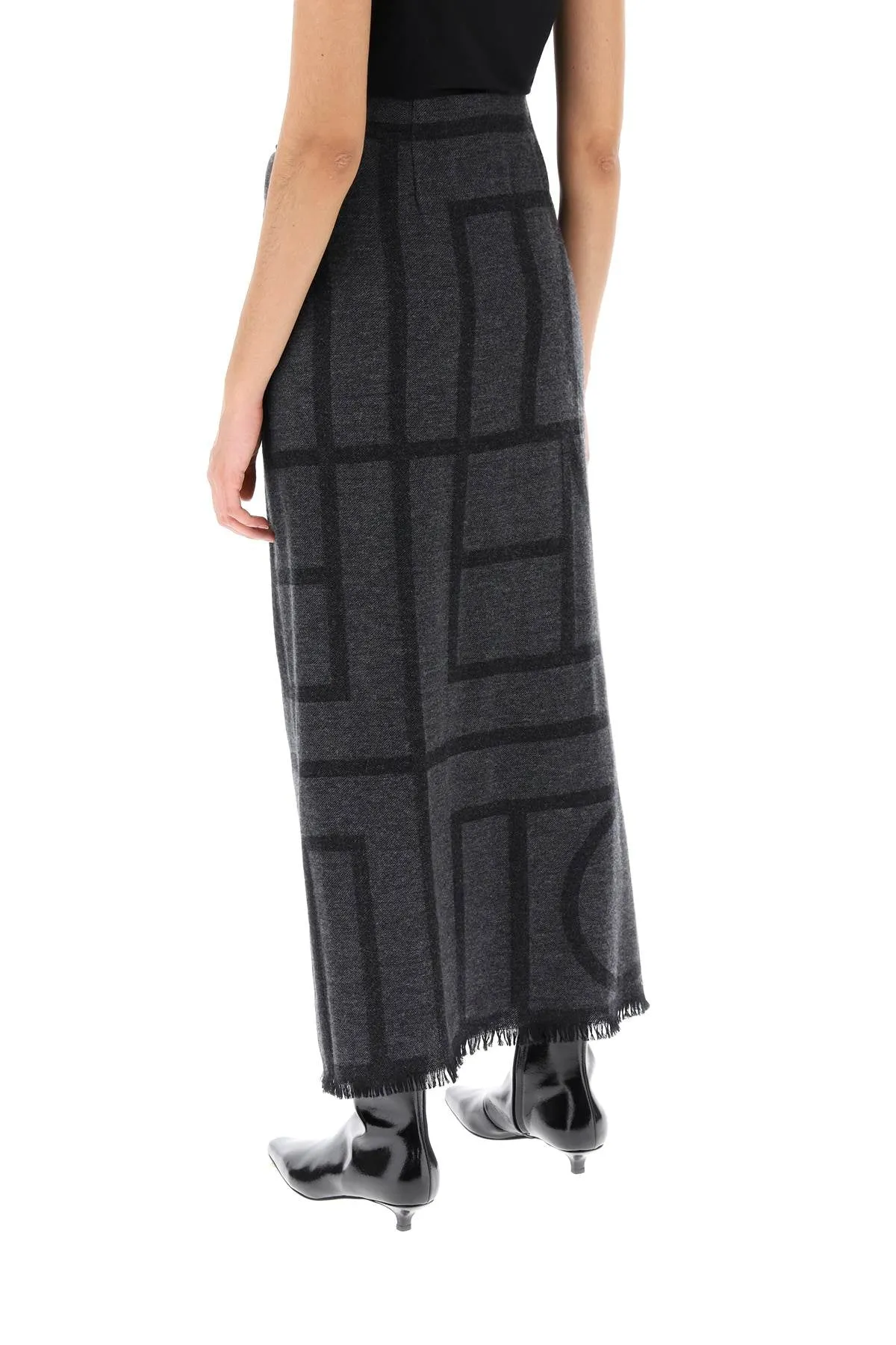 Toteme Monogram Wool Maxi Sarong Skirt