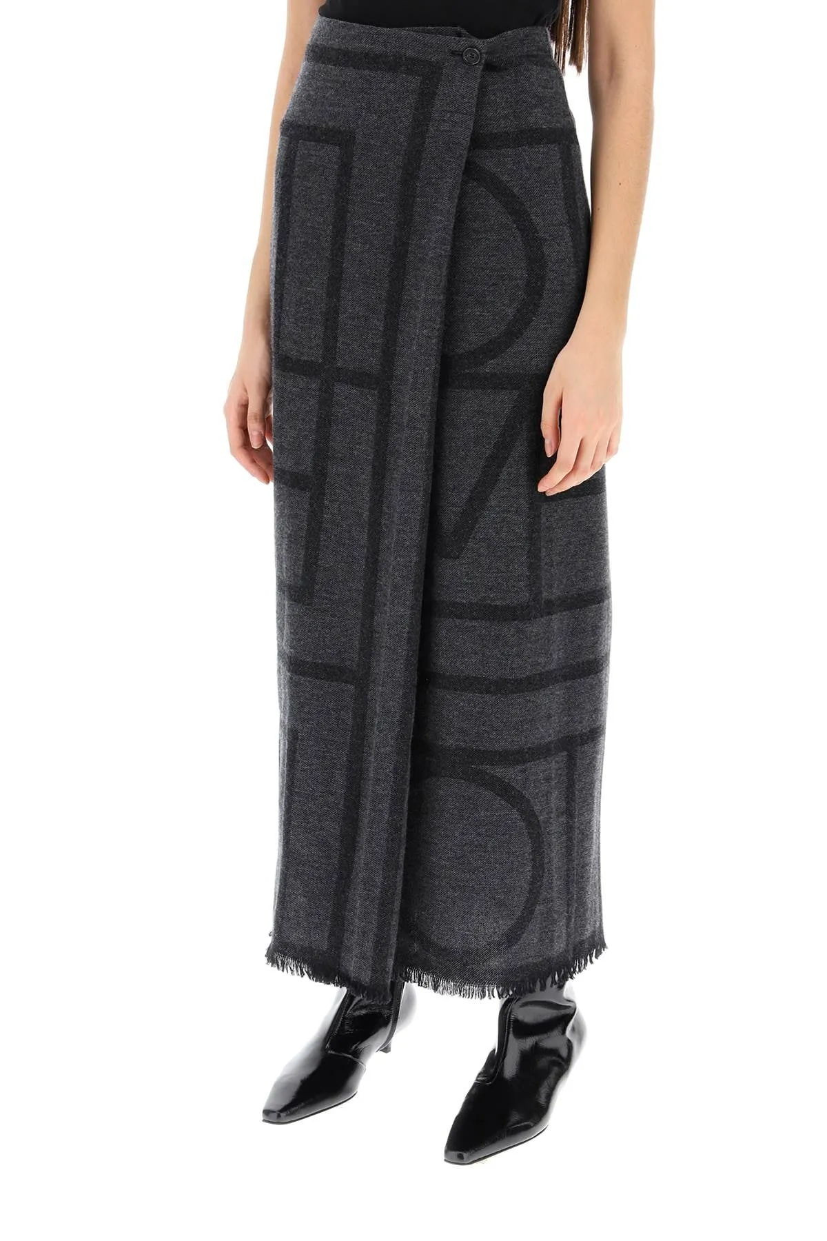 Toteme Monogram Wool Maxi Sarong Skirt