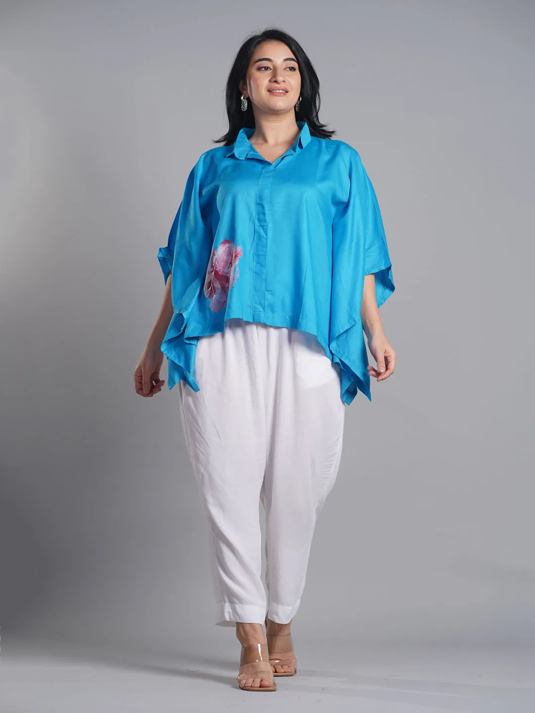 Turquoise Kaftan Top - Abstract Marble