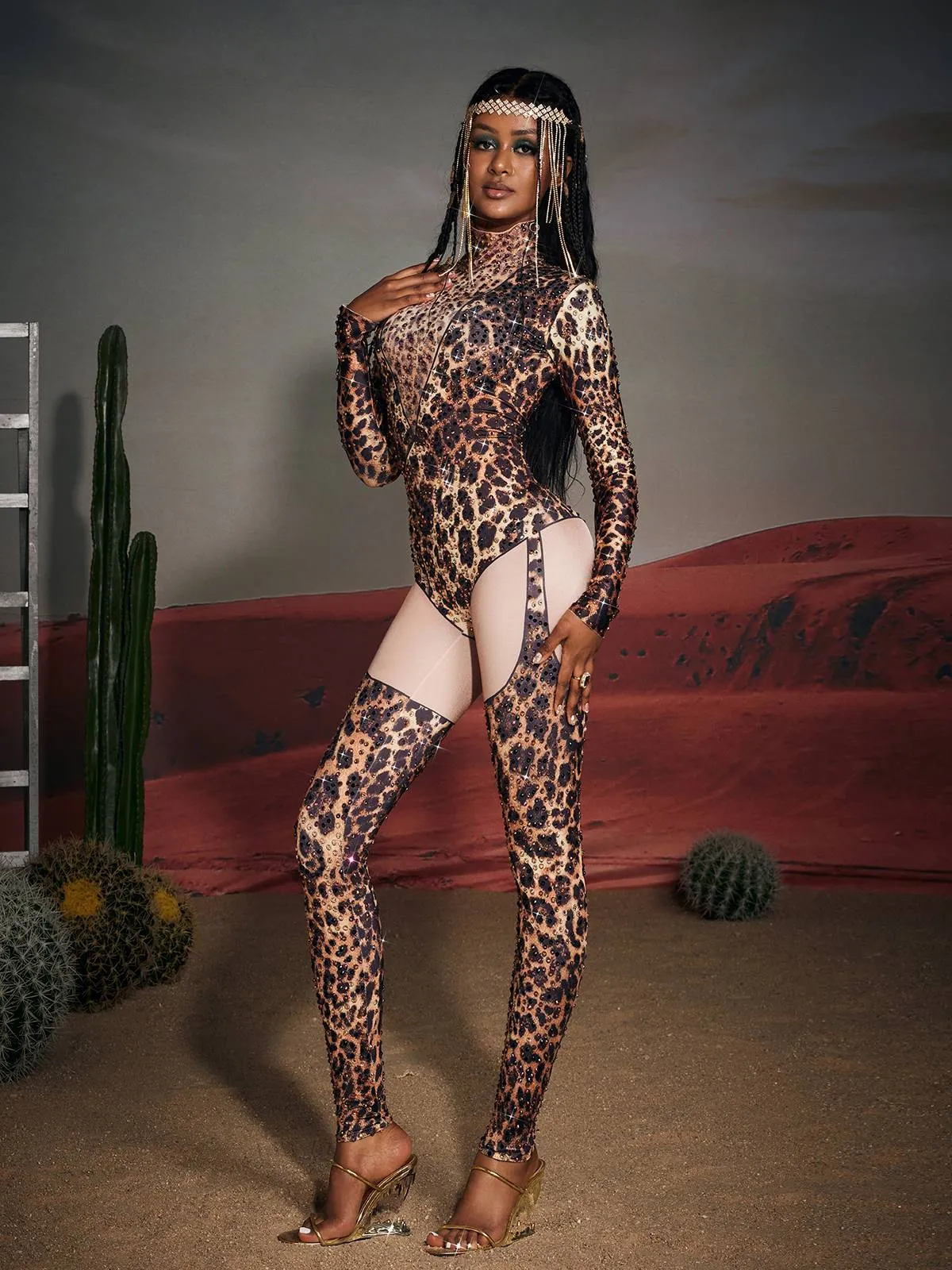 Valerio Leopard Rhinestone Jumpsuit