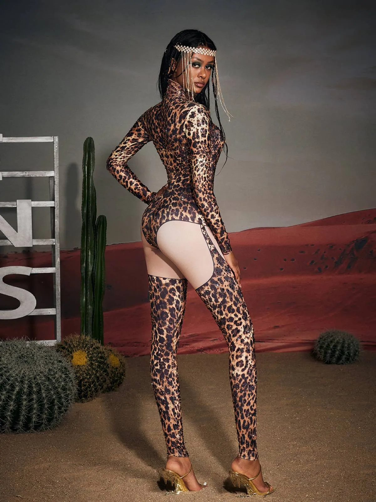 Valerio Leopard Rhinestone Jumpsuit