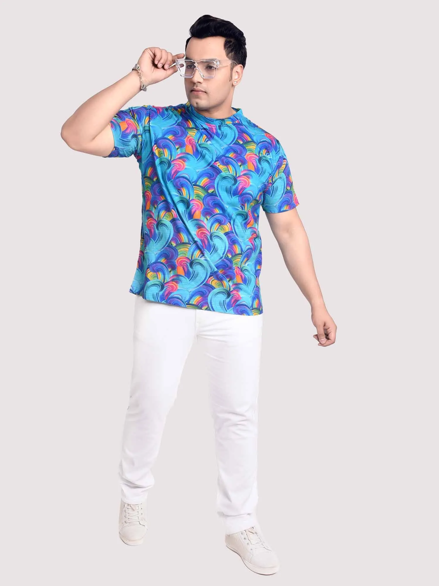 Vintage Digital Printed Round Neck T-Shirt Men's Plus Size