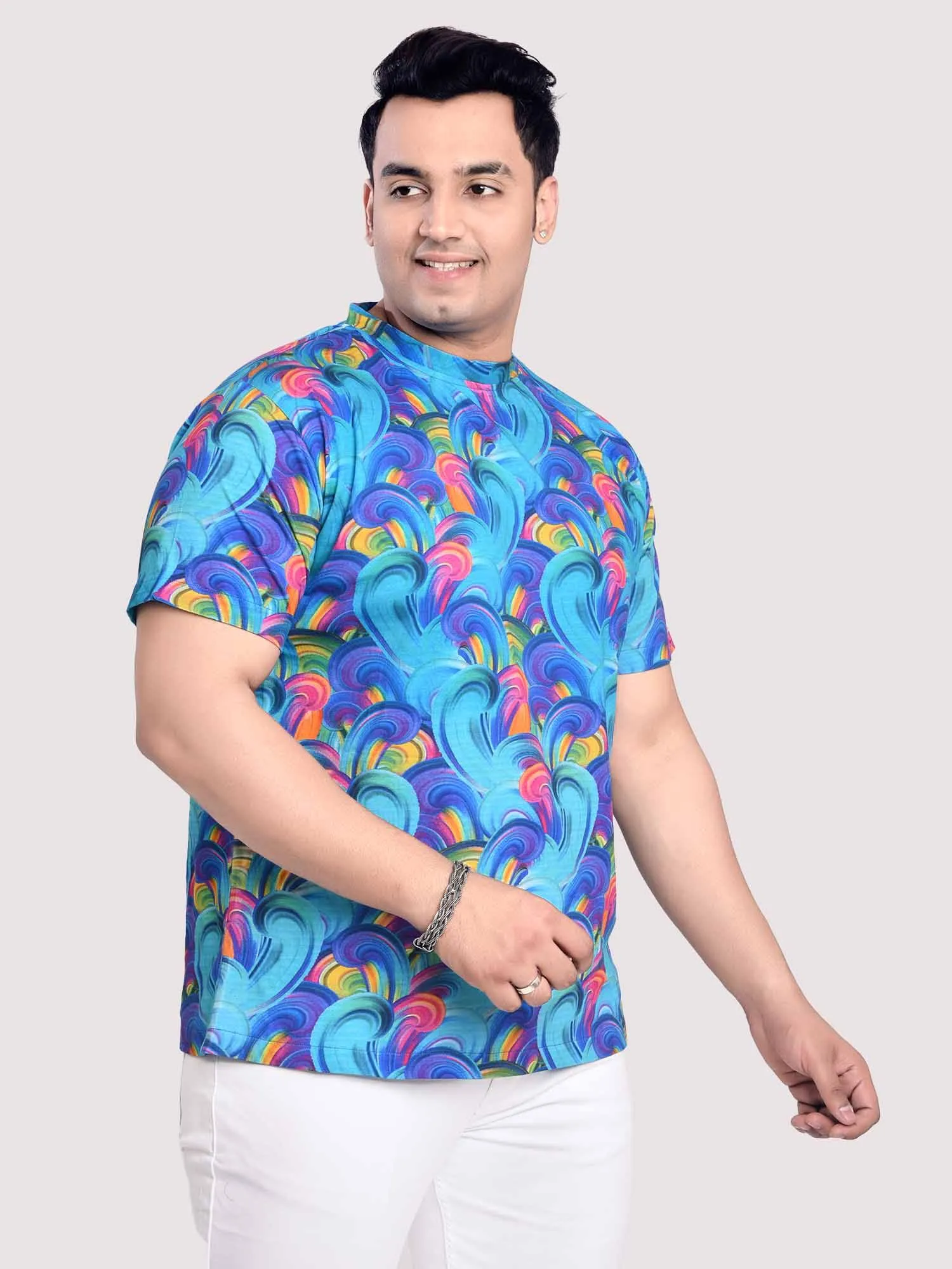 Vintage Digital Printed Round Neck T-Shirt Men's Plus Size