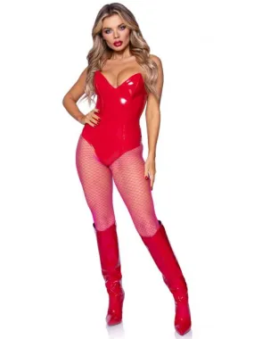 Vinyl Boned Bodysuit - Red -