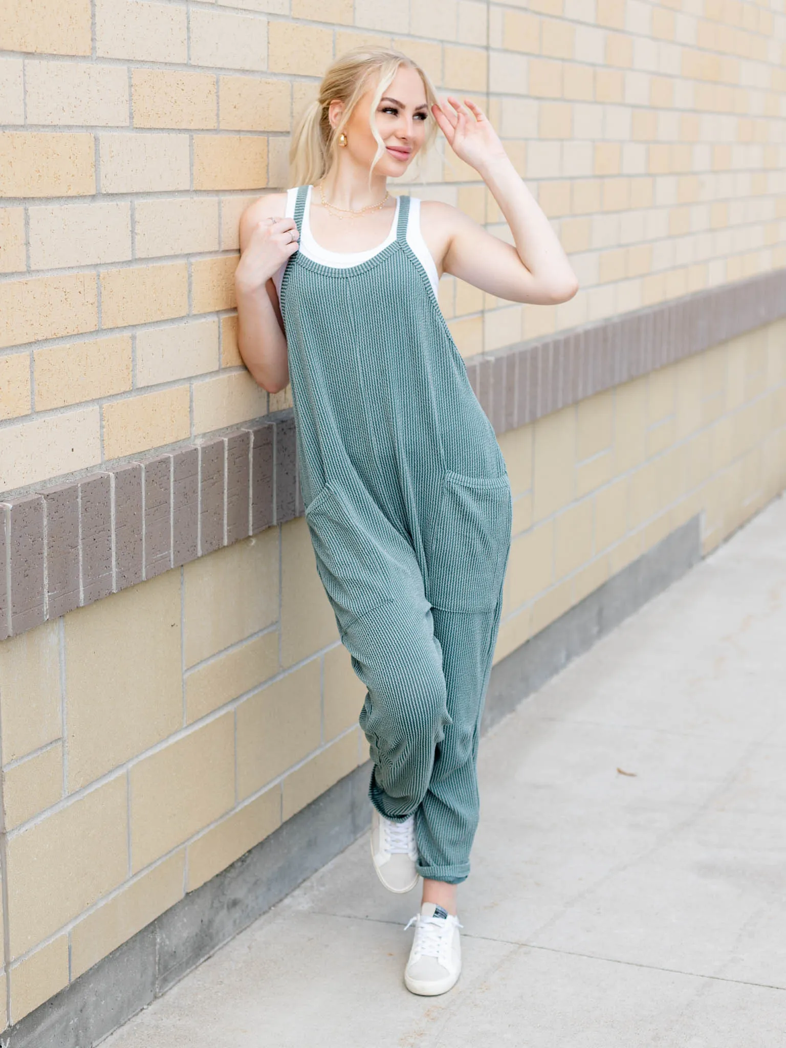 Wave Ribbed Sleeveless Jumpsuit