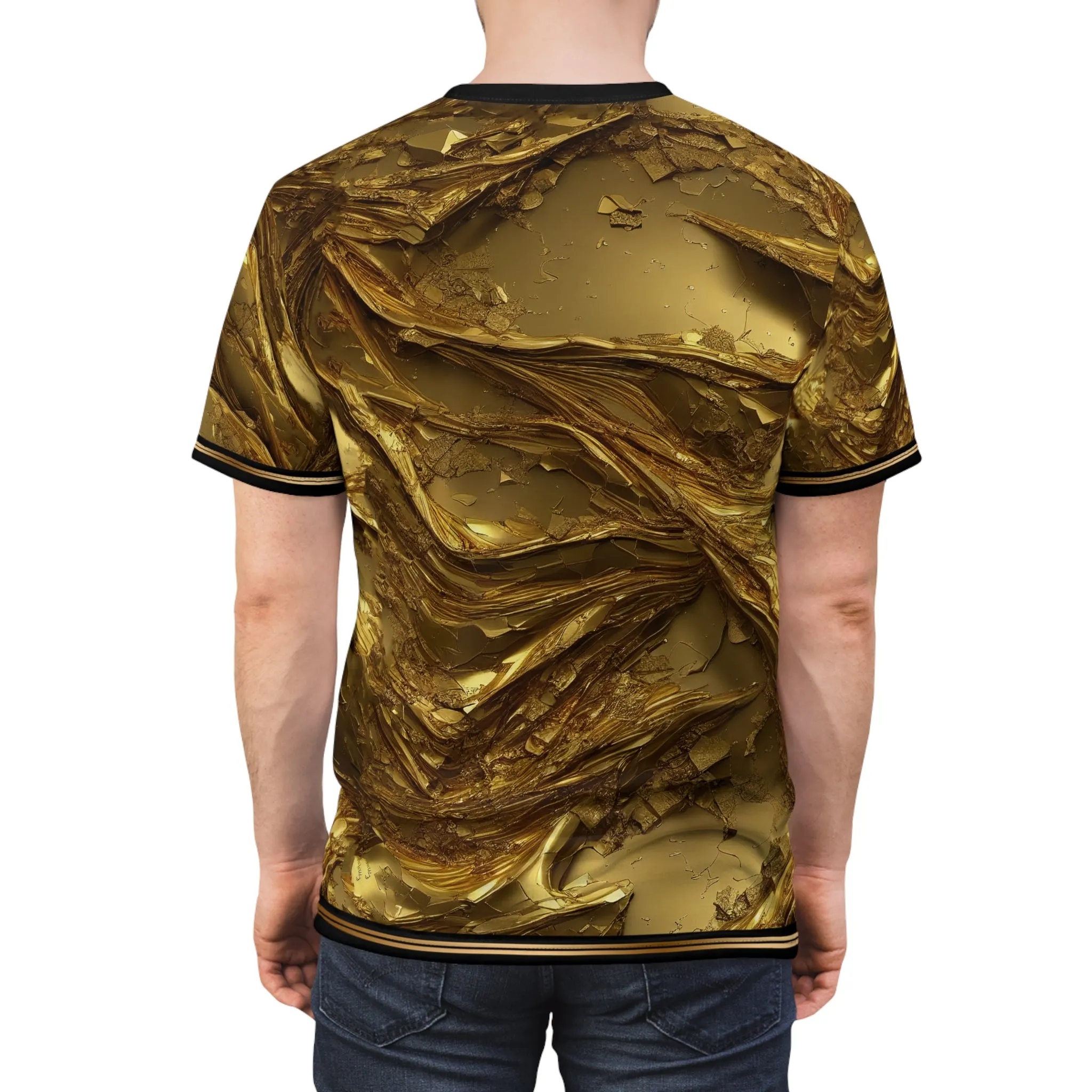 Waves of Gold T-Shirt Unisex Tee All Over Print T-Shirt Unisex Gold Print Tee | X3347