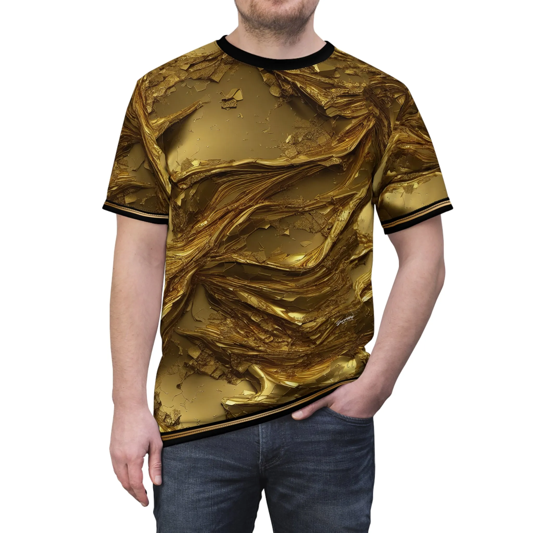 Waves of Gold T-Shirt Unisex Tee All Over Print T-Shirt Unisex Gold Print Tee | X3347