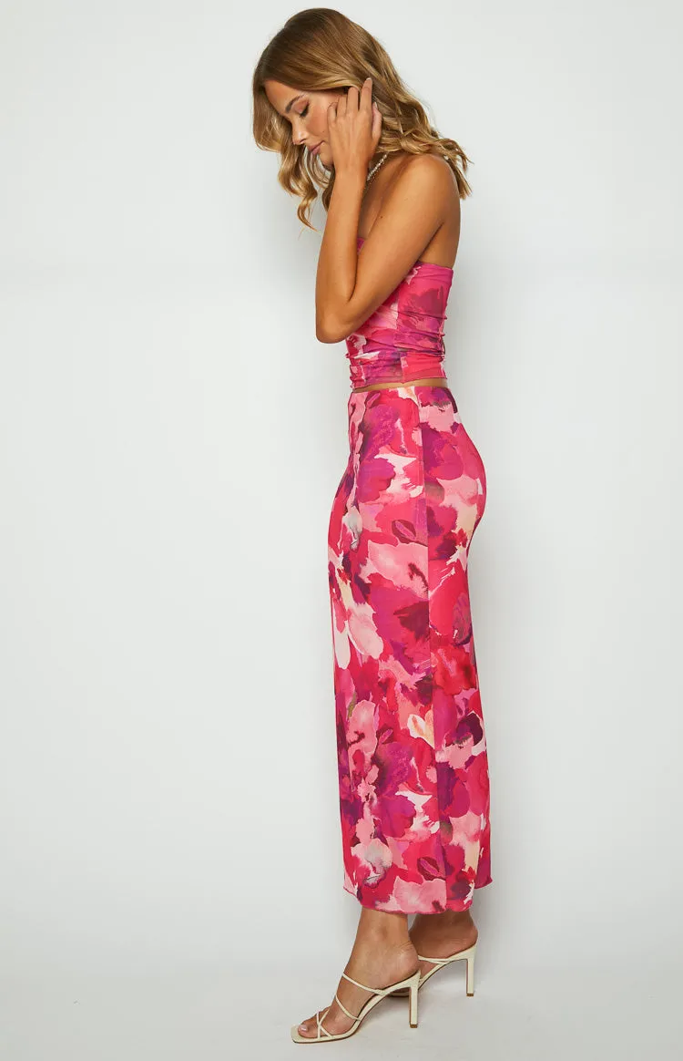 When in Rome Pink Print Mesh Maxi Skirt