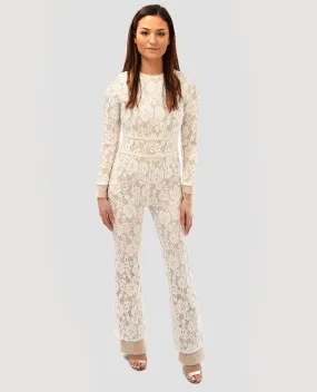 WHITE LACE JUMPSUIT WITH BELT DETAIL