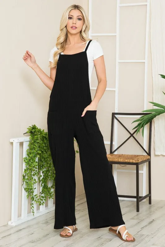 Wide Leg Cotton Rib Overalls