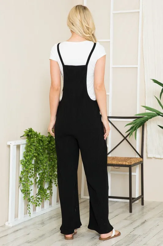 Wide Leg Cotton Rib Overalls