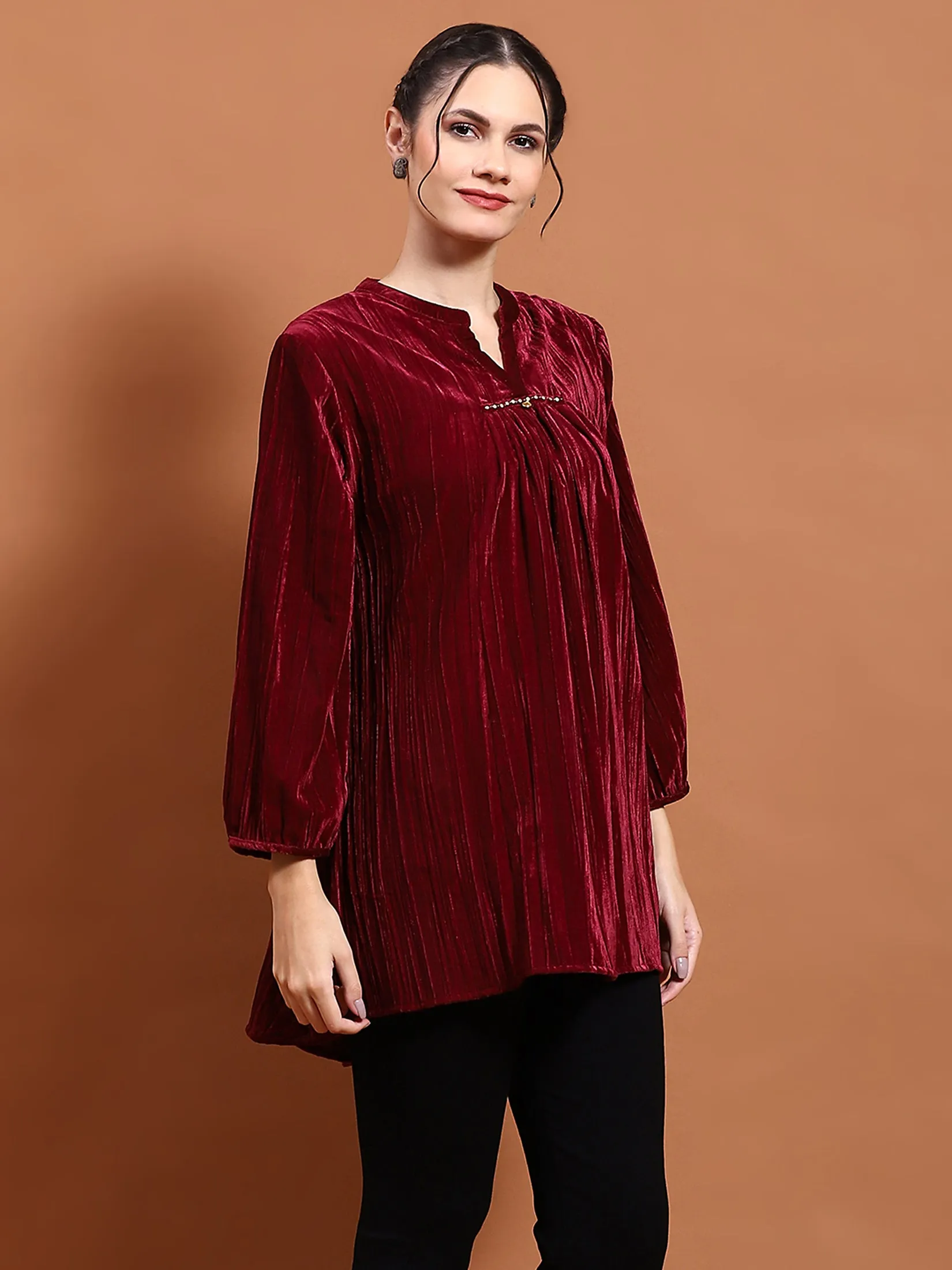 Winter Women Red Solid Tunic