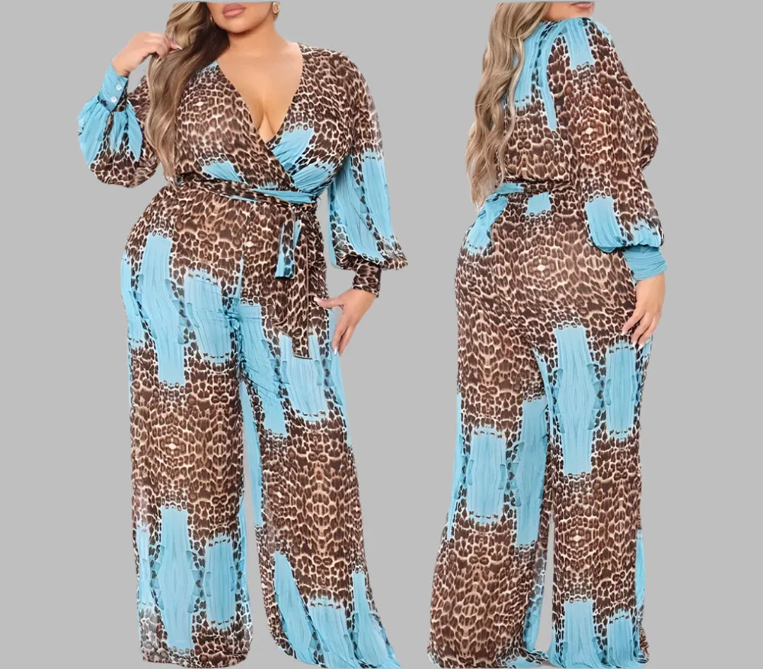 WOMEN "Bold Cheetah Print & Blue Jumpsuit"