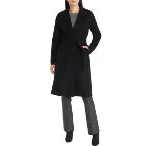 Womens Black Belted Wool Coat