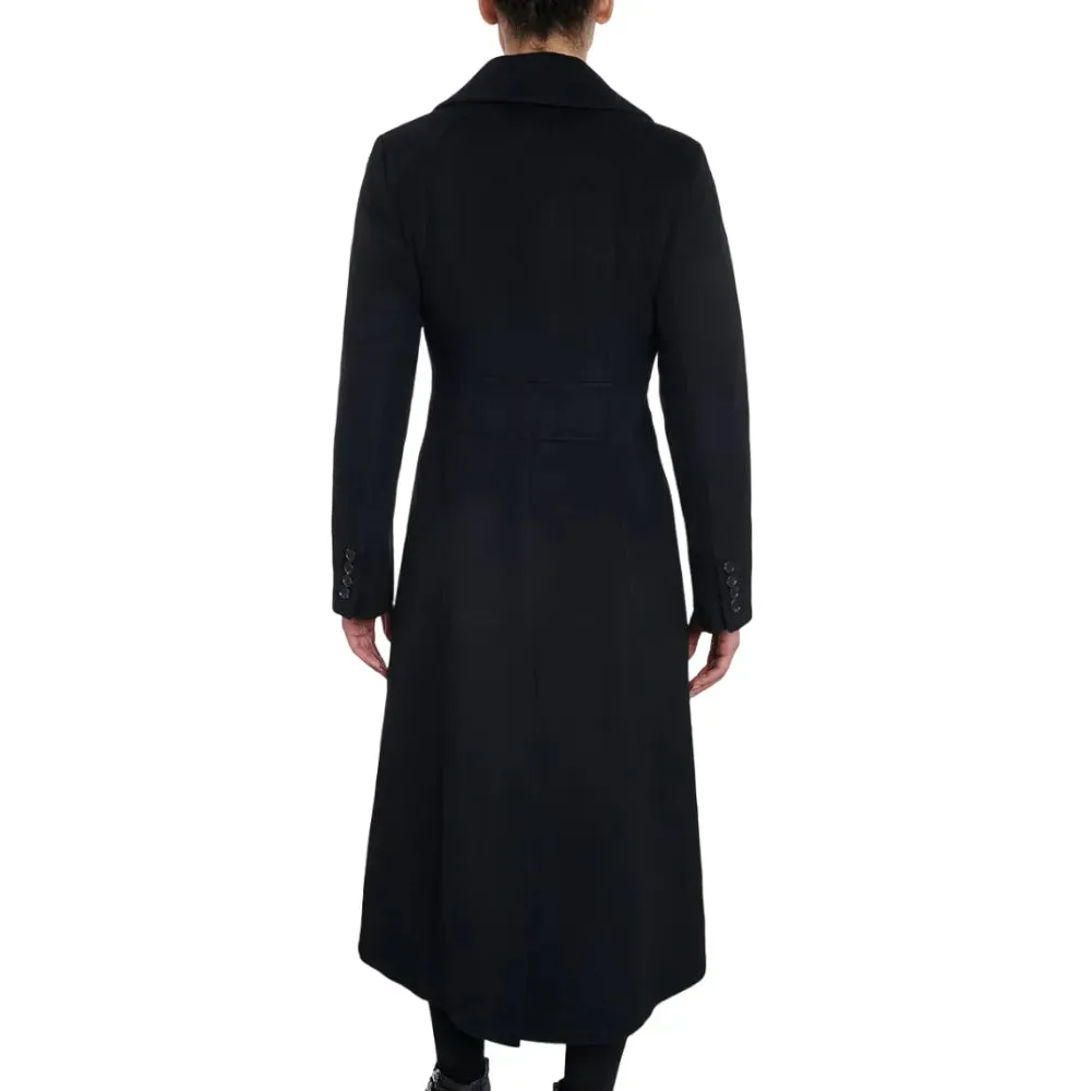 Womens Black Single Breasted Wool Blend Coat