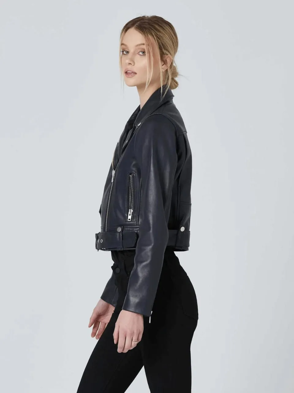 Women’s Blue Leather Biker Jacket