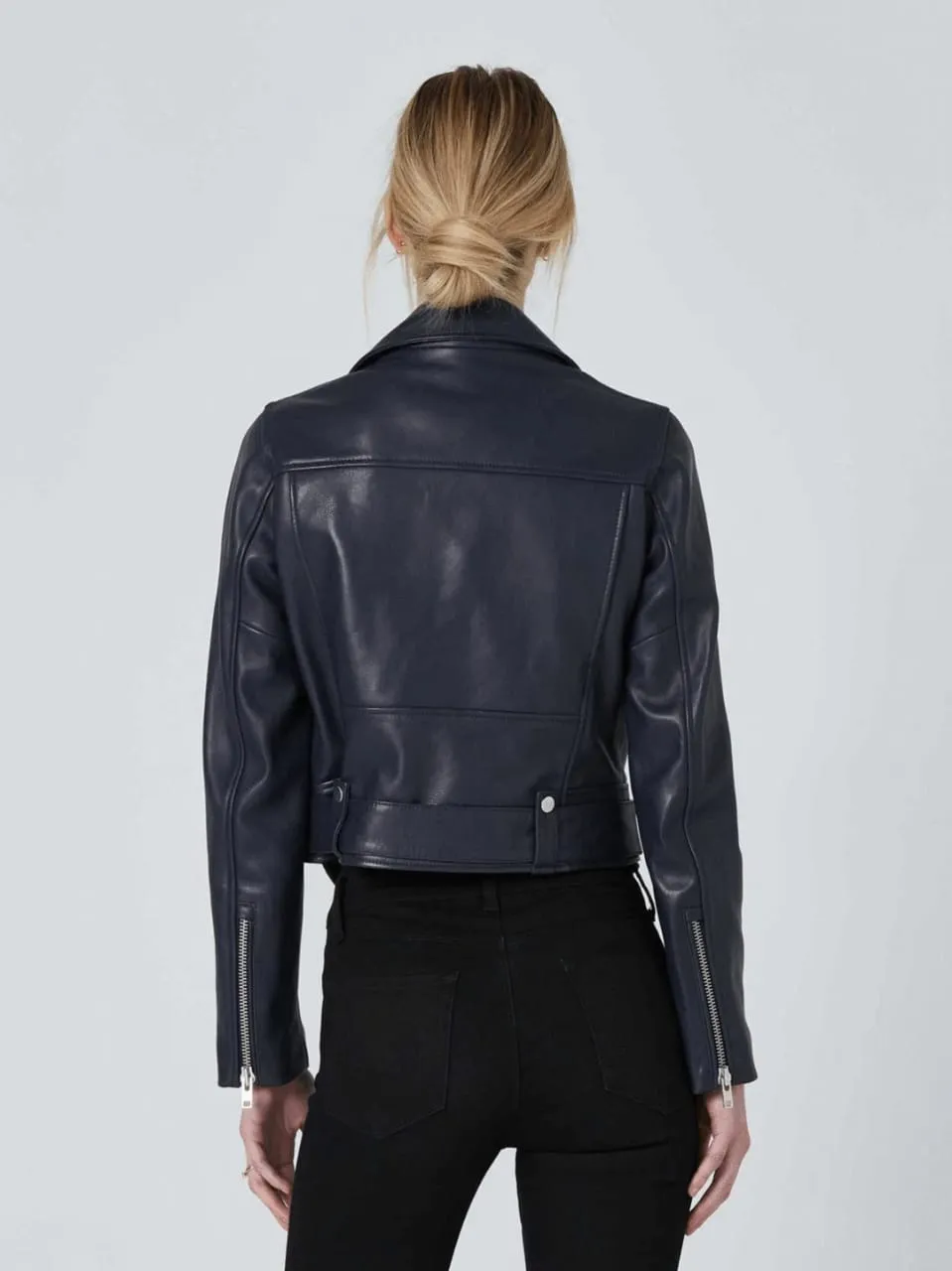 Women’s Blue Leather Biker Jacket