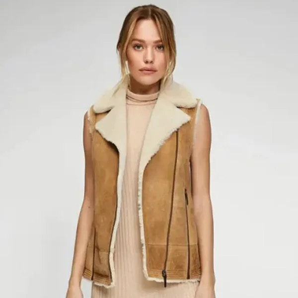 Women's Brown Sheepskin Shearling Leather Vest