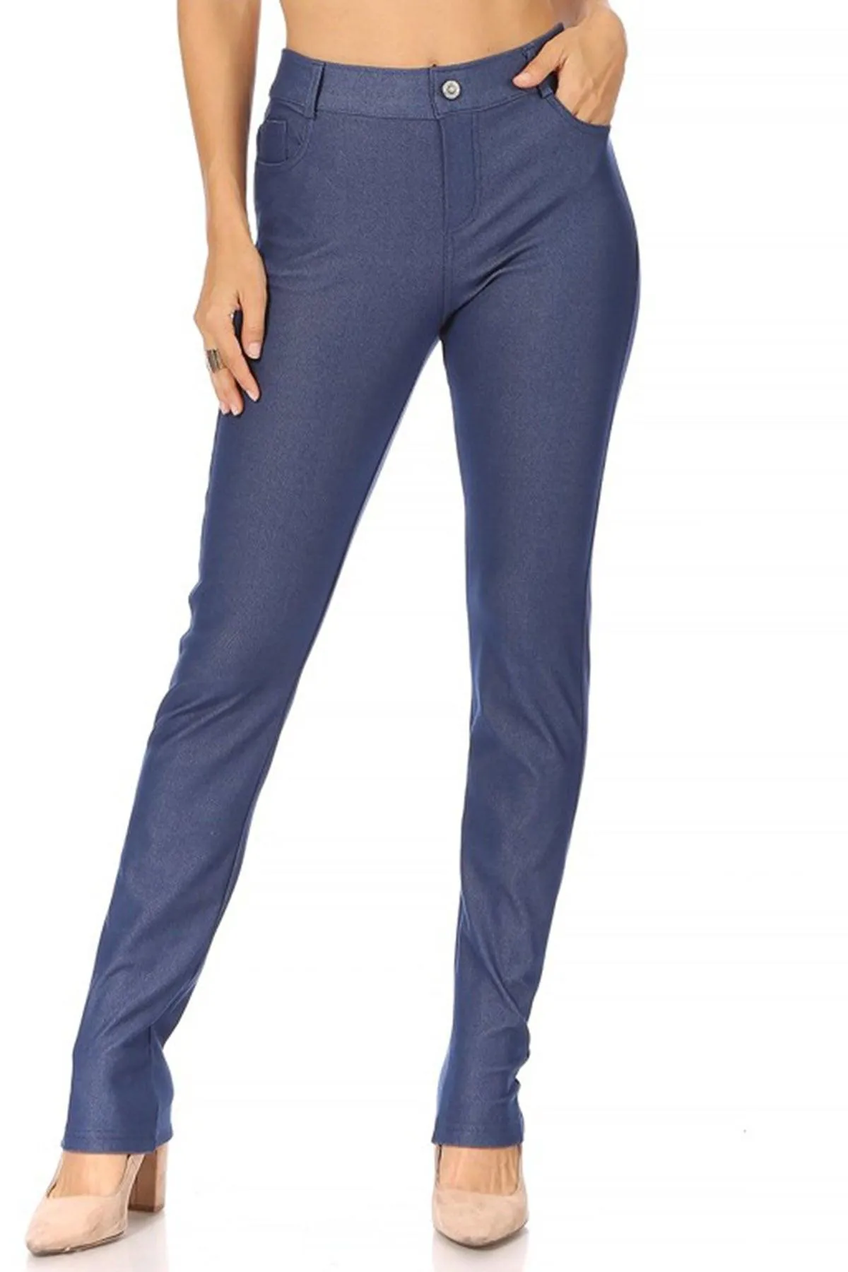 Women's Casual Comfy Slim Pocket Jeggings Jeans Pants with Button