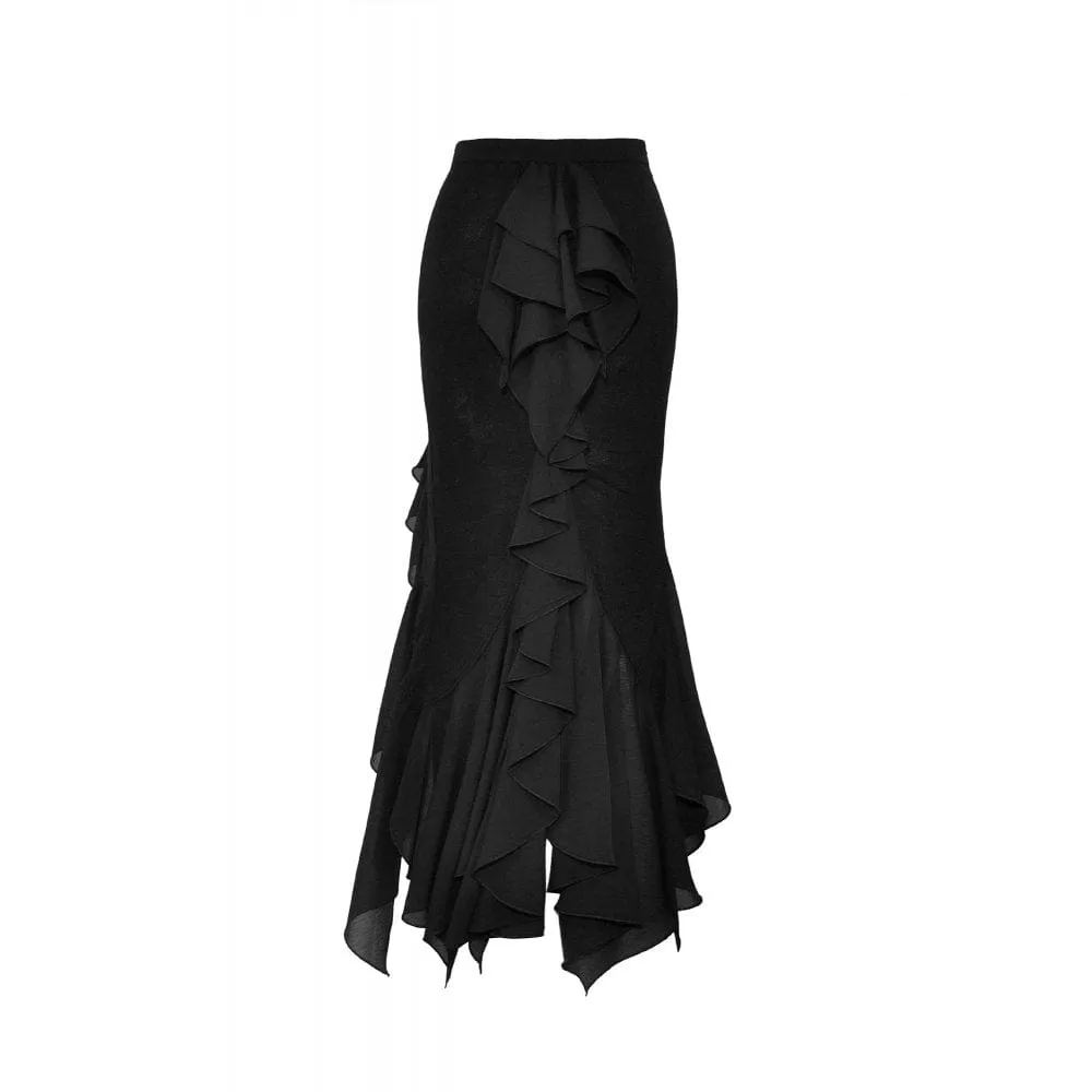 Women's Gothic Side Slit Ruffled Fishtail Skirt