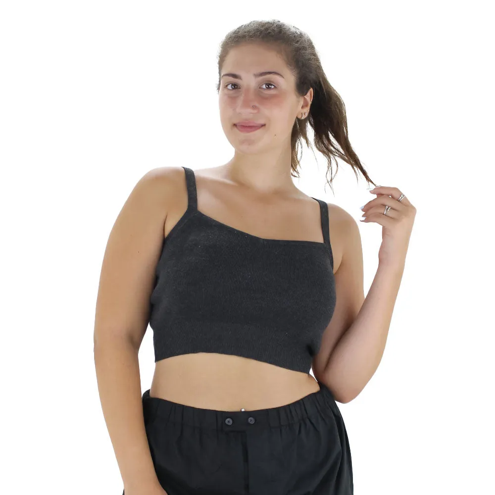 Women's Knitted Crop Top,Dark Grey