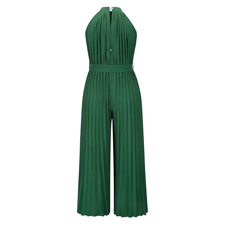 Women's Lace-Up Halter Casual Wide-Leg Jumpsuit