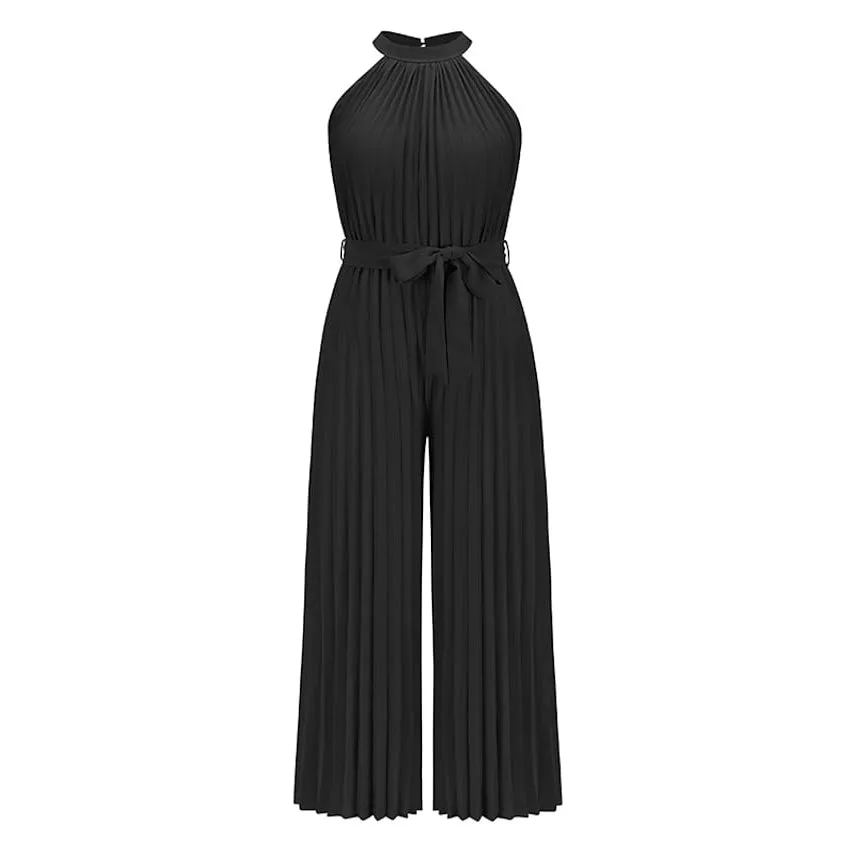 Women's Lace-Up Halter Casual Wide-Leg Jumpsuit