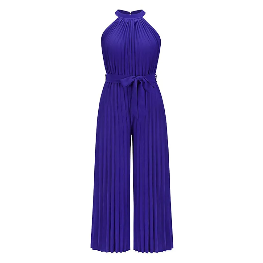 Women's Lace-Up Halter Casual Wide-Leg Jumpsuit