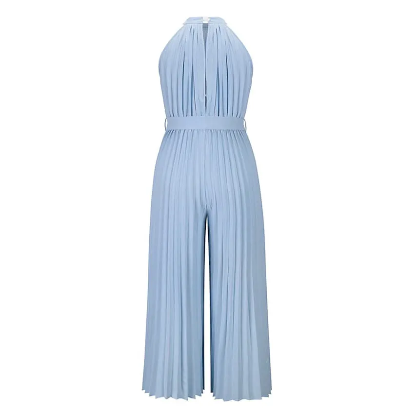 Women's Lace-Up Halter Casual Wide-Leg Jumpsuit