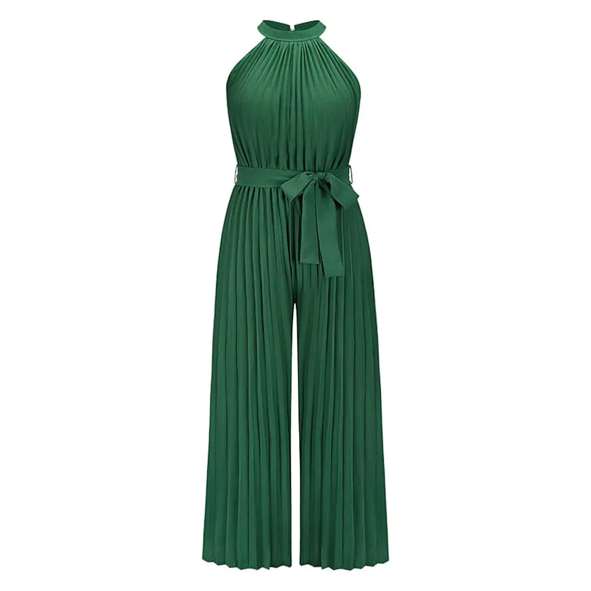 Women's Lace-Up Halter Casual Wide-Leg Jumpsuit