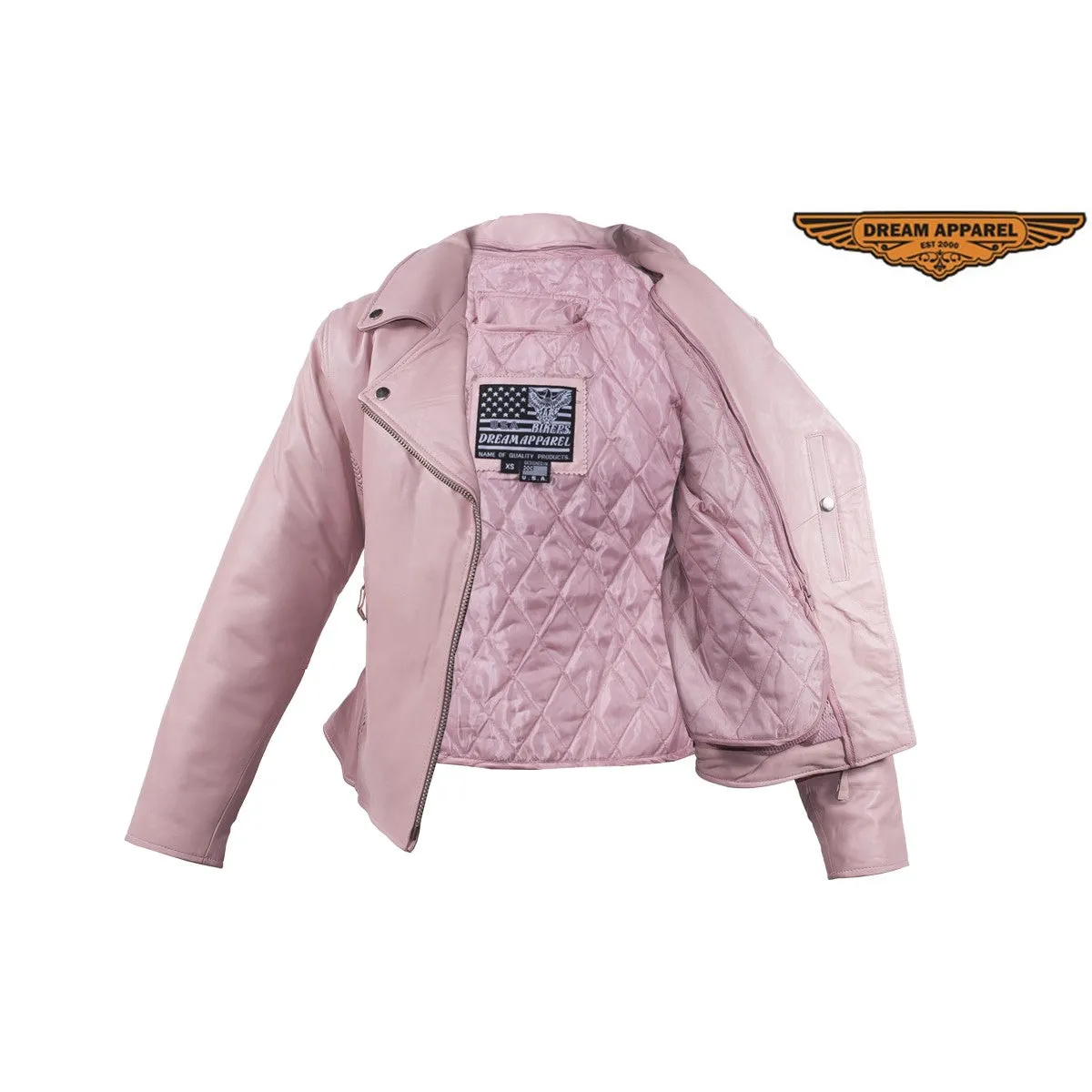 Womens Pink Top Grade Leather Motorcycle Jacket