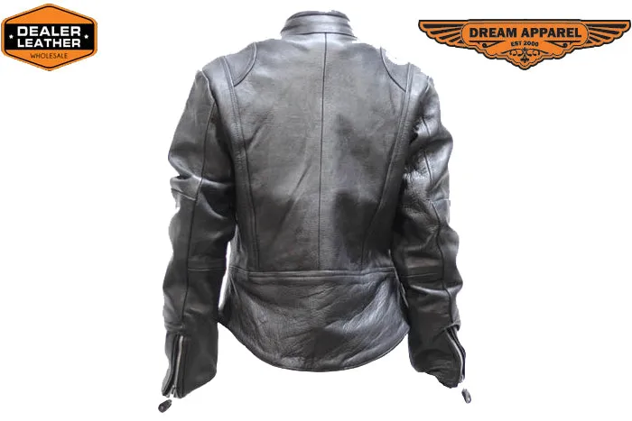 Women's Soft Leather Jacket With Multi Pockets