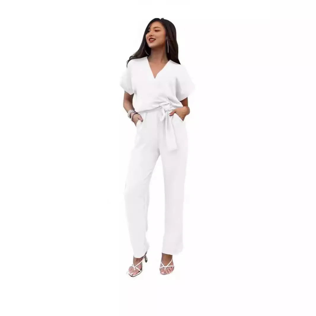 Women’s V-Neck Pocket Jumpsuit – Stylish and Comfortable