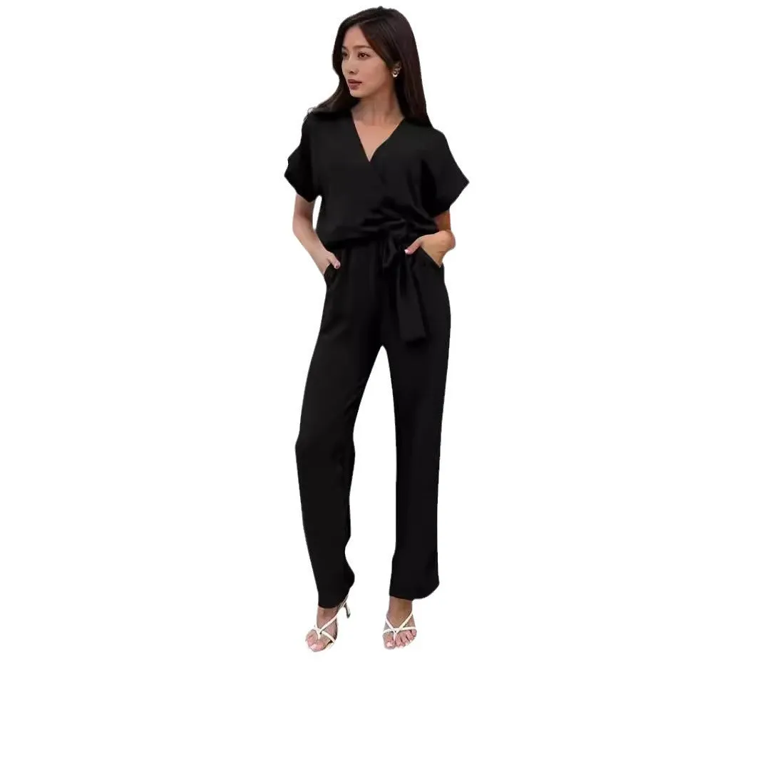 Women’s V-Neck Pocket Jumpsuit – Stylish and Comfortable