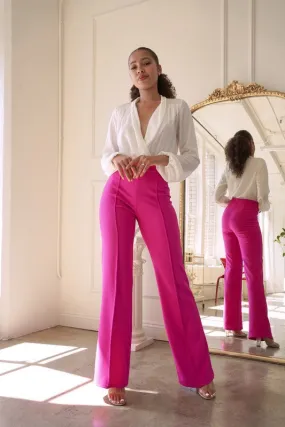 Work Chic Fuchsia Pink High Waist Wide Leg Pants