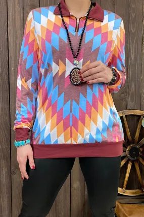 XCH9577 Multi color Aztec printed zipper pullover (AS7)